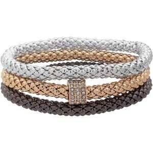 Women's Multicolor Crystal Set Of 3 Stretch Tri Tone Modern Bracelet